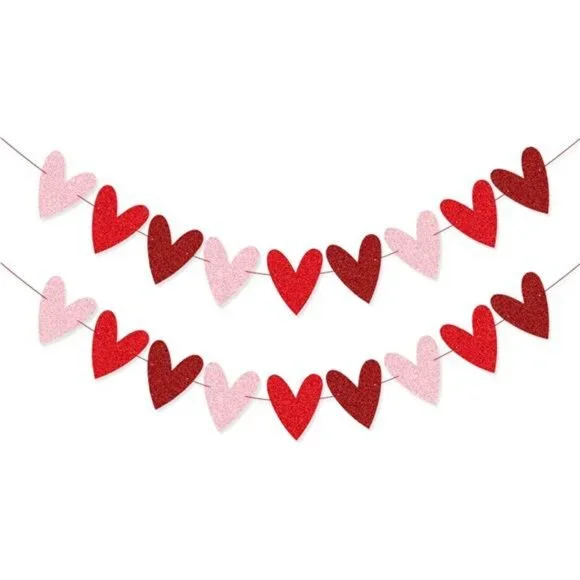 Amazing 2 Pack Glittery Heart Banner Garland Valentines Day Decorations