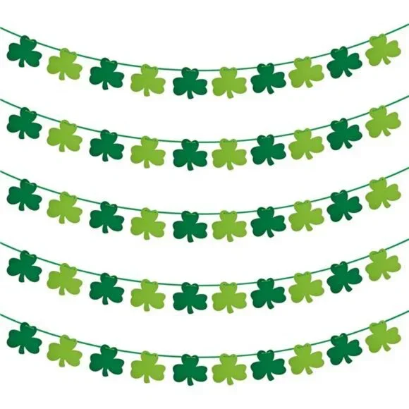 St Patricks Day Decorations 5 Pack Shamrock Clover Felt Banner Garland for St