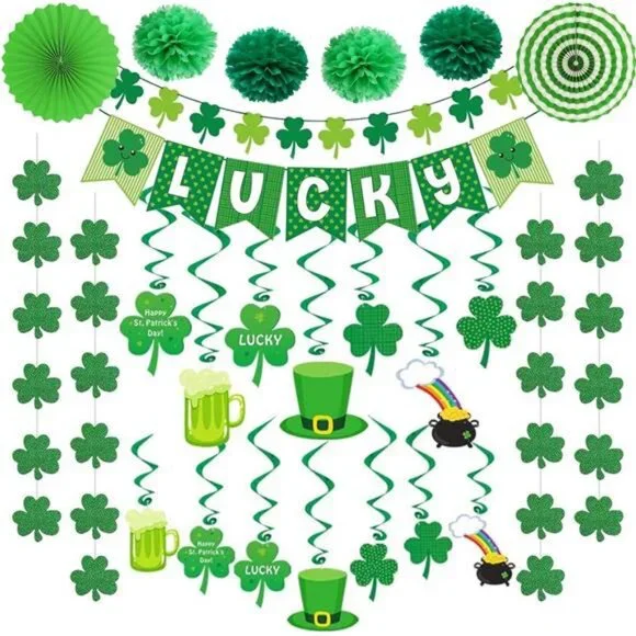 40ct St. Patrick's Day Decorations Kit, Hanging Swirls, Banner,