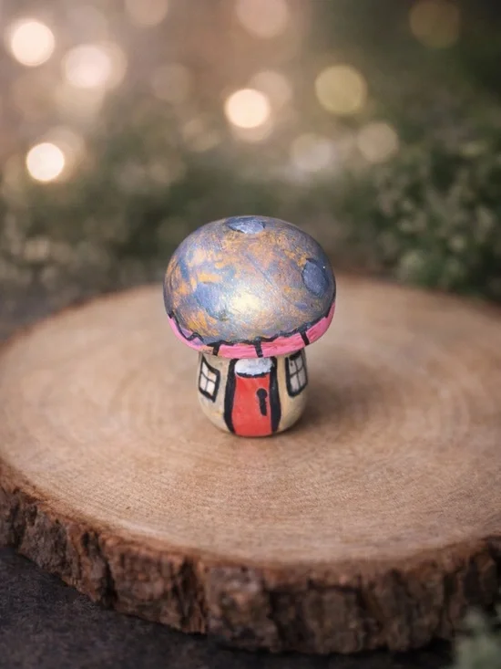 Hand Crafted Pink & Blue-Gold Mushroom Accent