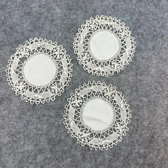 Set of 3 Matching Hand Crocheted Doilies Doily Coasters Vintage Antique Lace