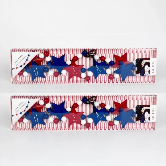 Set of 2 Rae Dunn USA July 4th Red White Blue Stars 45