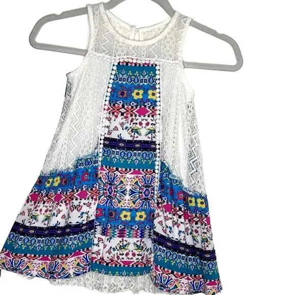 Zunie Girls Lace Trim Swing Dress A Line Floral Geometric 5