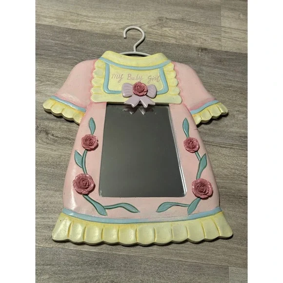 My Baby Girl Dress Shaped Mirror‎ Pink Yellow Blue Roses Nursery Decor
