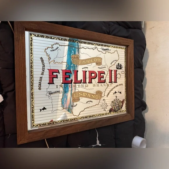 Very rare Bar sign Advertising FELIPE II Brandy Mirror Spain