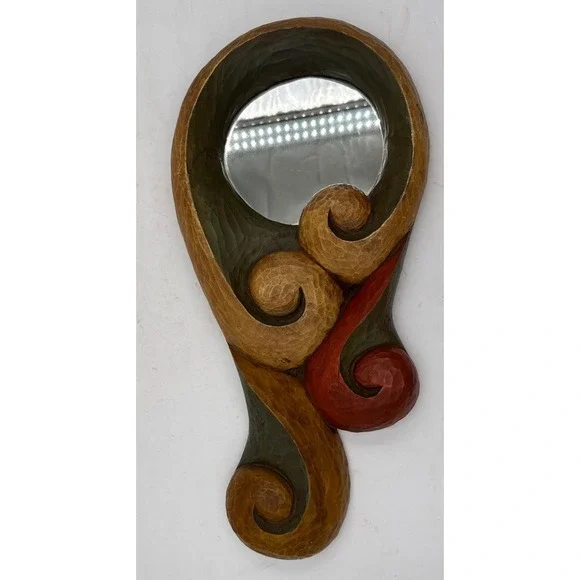 Vintage Hand Carved Wood Mirror 1970s Handmade Wall Decor Signed