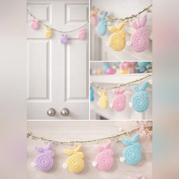 Easter Garland Pastel Crochet Bunny Handmade Easter Decor