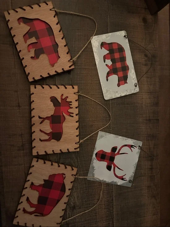 Rustic Buffalo Plaid Animal hanging signs
