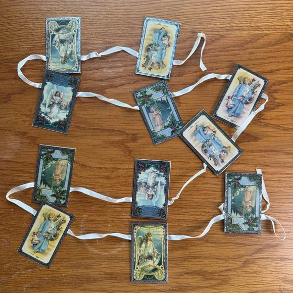 Antique Reproduction Christmas Angel Postcard Garland Rustic Holiday‎ Decor