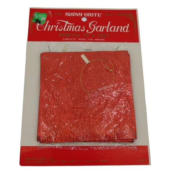 VTG Shiny Brite Christmas Garland Red Foil 9 Feet Made in Japan Retro NEW Xmas