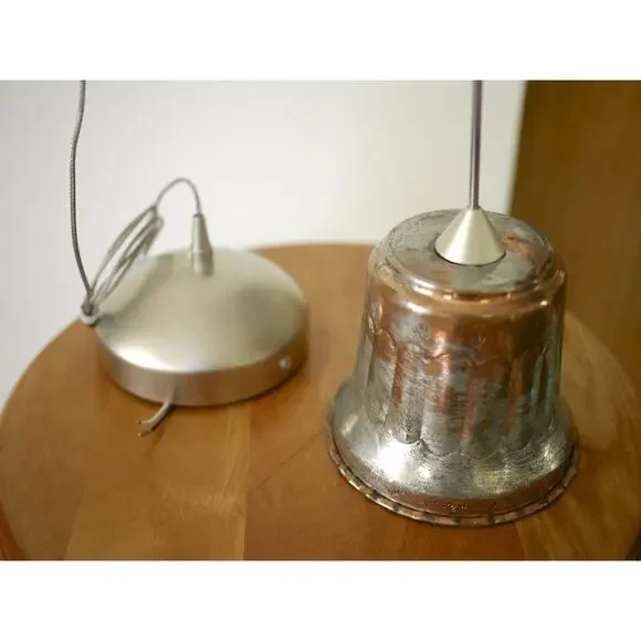 Vintage French Country Rustic Primitive Copper Hanging Pendant Light Fixture 4