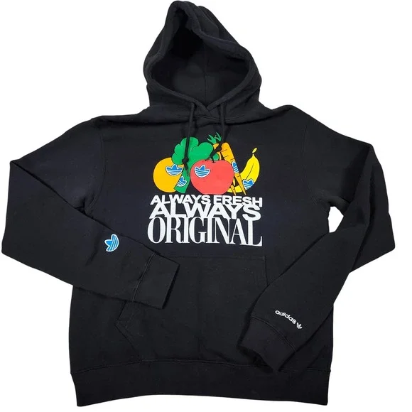 Adidas Always Fresh Always Original Black Hoodie Men's Size Small‎ Fruit Graphic