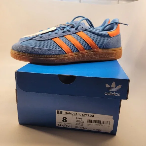 Adidas Handball Spezial Mens Shoes Focus Blue Orange Gum JH5445 Size 8