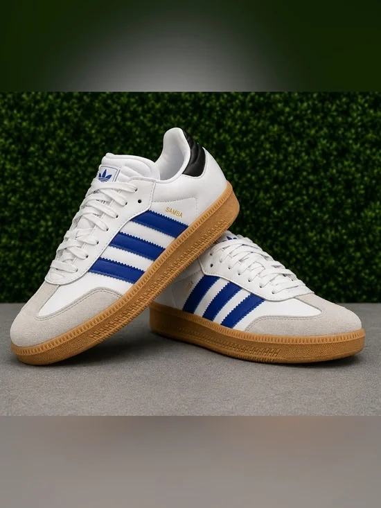Adidas Men’s Samba XLG White Royal Blue Black Gum Sole Size 12