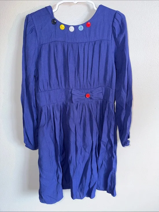 Girls' Long Sleeve Cobalt Blue Button-Accent Dress