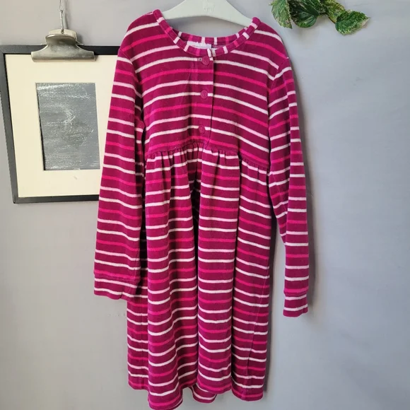Hanna Andersson Girl's Signature Striped Velour Play Dress Pink 120 or 6-7‎