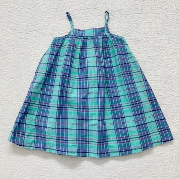 Gap Girls' Shimmer Plaid Spaghetti Strap‎ Dress, Blue Plaid
