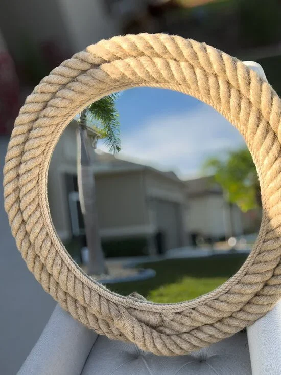 Handmade Round Jute Rope Mirror / Coastal Boho Nautical Wall Decor
