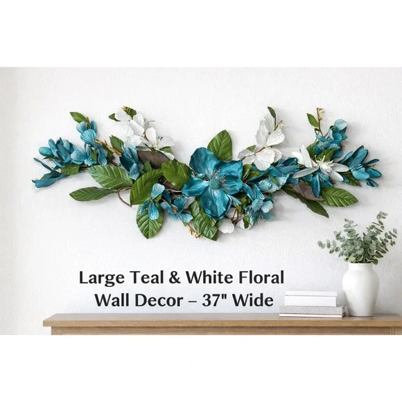 Large‎ Teal & White Floral Wall Decor Metal Flower Wall Art 37