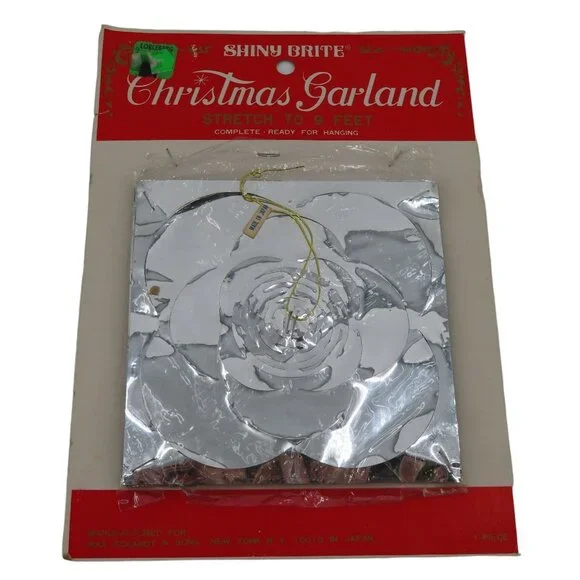 VTG Shiny Brite Christmas Garland Silver Foil 9 Feet Made in Japan Retro NEW