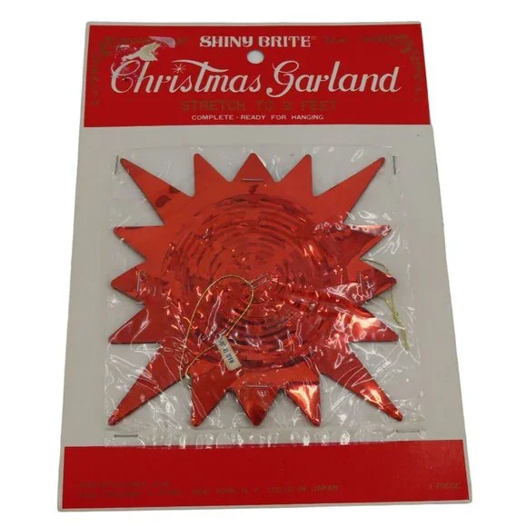 VTG Shiny Brite Christmas Garland Red Star Foil 9 Feet Made in Japan Retro NEW