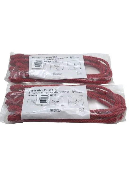 NEW Haute Decor 20 Inch Red Holiday Decorative Twist Ties 2 Packs Of 6