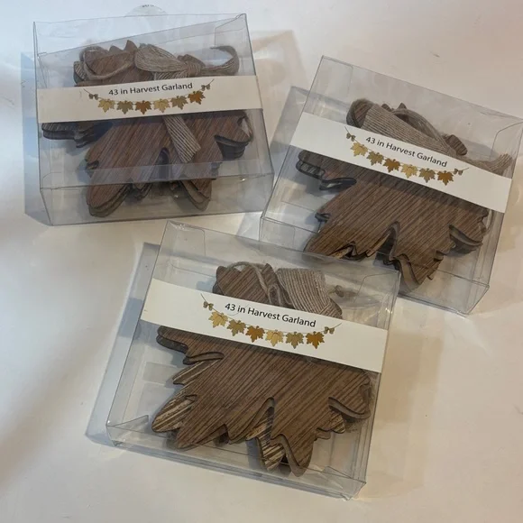 Wooden Leaf Fall Harvest Garland 3pc lot NWT