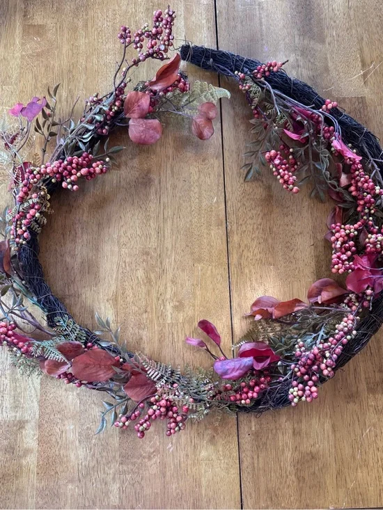 Rustic Autumn Pip Berry Swag Garland - Burgundy Faux Leaves & Berries