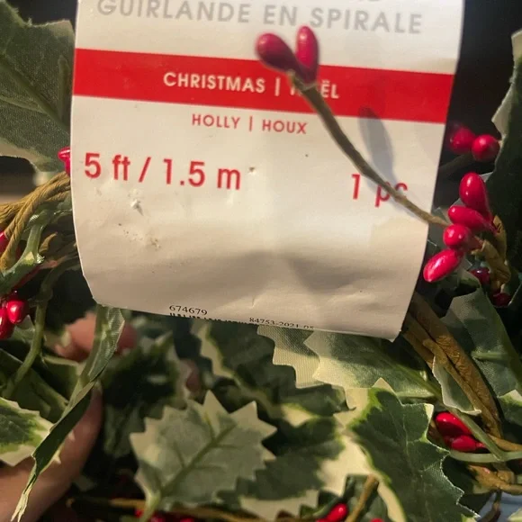 Holiday Garland with Red Berries and Green Leaves
