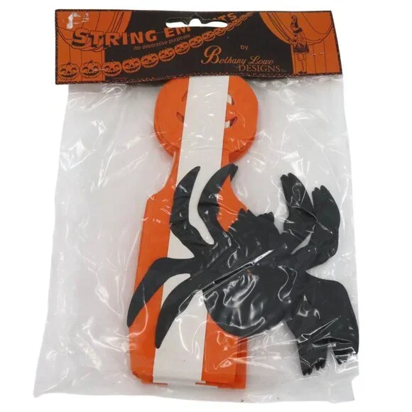 Bethany Lowe String Em Outs Halloween Spider Jack O Lantern Paper Garland NEW