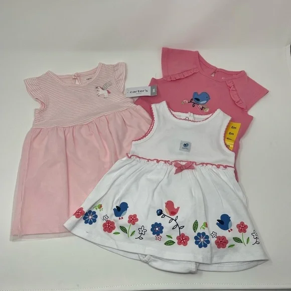 CARTERS AND ABSORBA PINK AND WHITE DRESSES AND TOP 6 MONTH SUMMER BABY GIRL