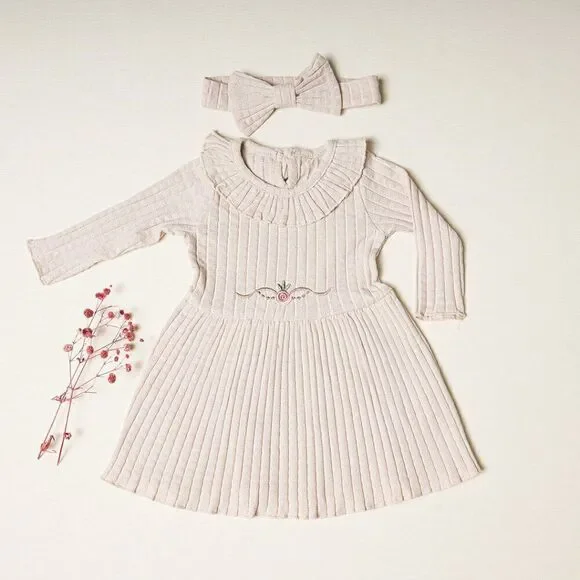 Organic Cotton Baby Girl Knit Ribbed Dress Outfit, Soft light Flower Clo…