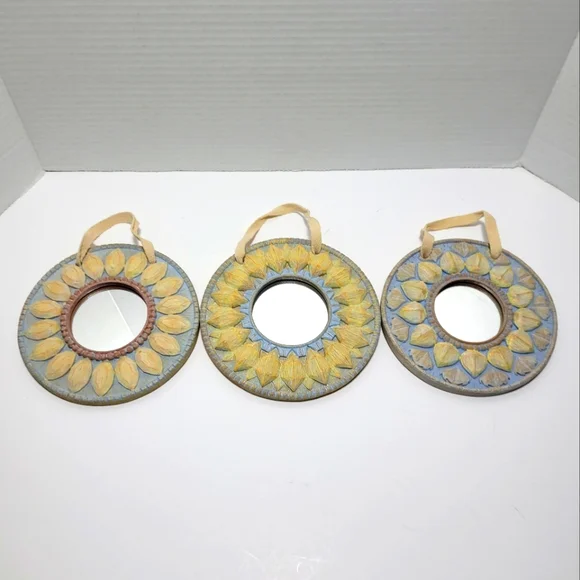 Set of Three Sunflower Theme Wall Decor Mirrors