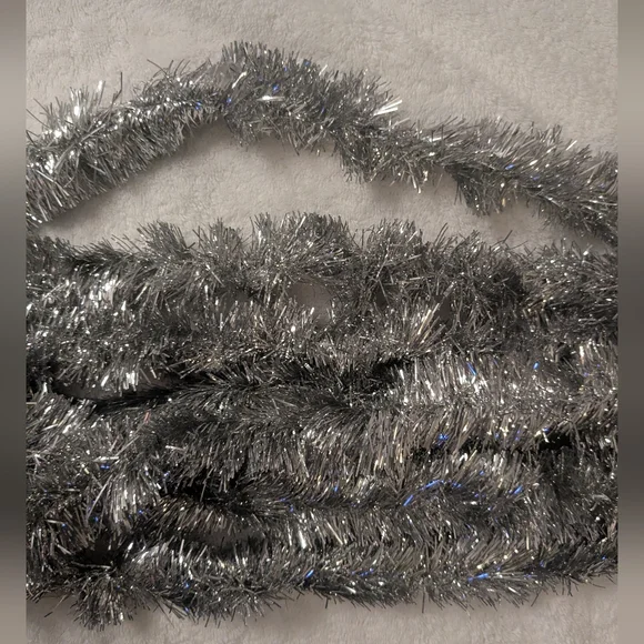 Vintage MCM Christmas Tinsel Garland Silver 2 Strands Over 26'