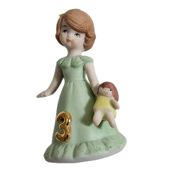 Vintage Growing Up Birthday Girl 3rd Green Dress 1982 Figurine Cake Top Enesco