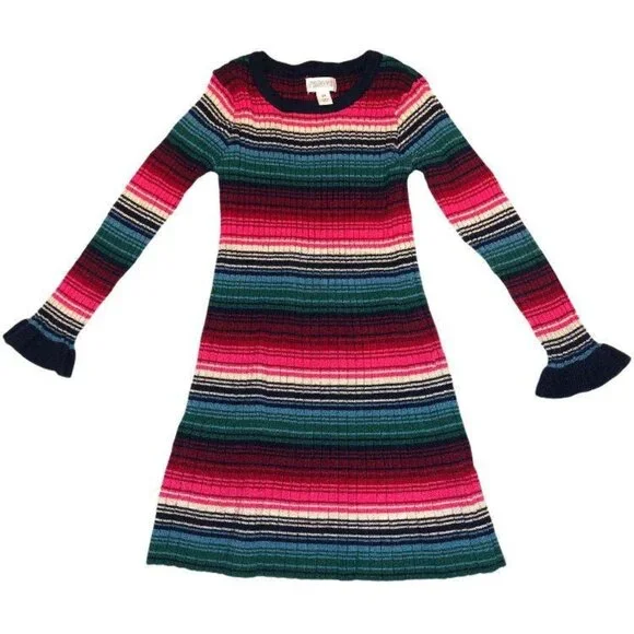 Gymboree Long Sleeve Knit Sweater Dress Stripes 2T Ribbed trumpet sleeves
