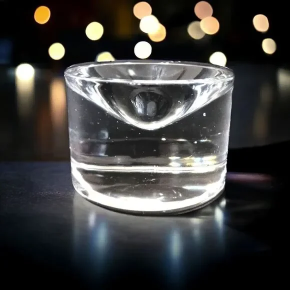 Heavy Clear Glass Crystal Paperweight Concave Hand Blown Handmade Round Vintage.