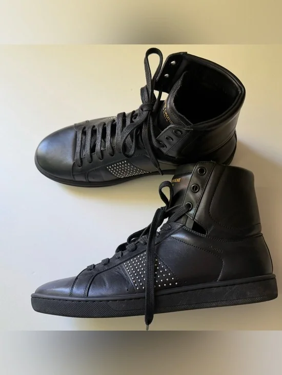Yves Saint Laurent Black Leather Studded High Top Sneakers Size 39