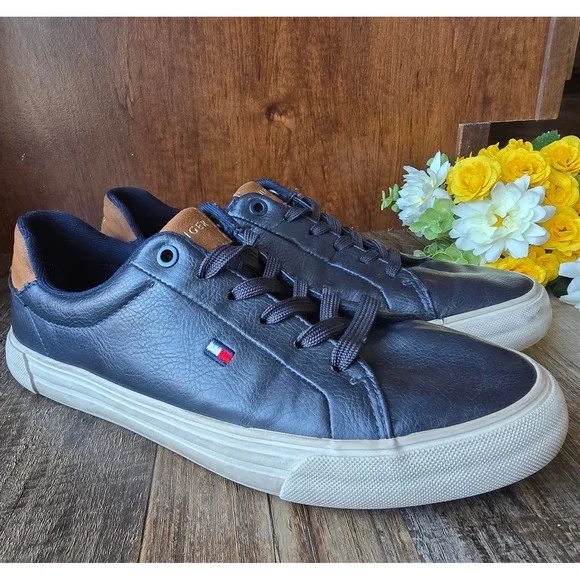 Tommy Hilfiger Men's Navy Leather Low Top Sneakers Casual Shoes Size US 7 EUR 39
