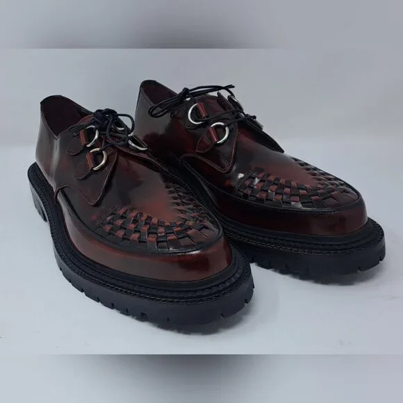 Burberry Mens Shoes Burgundy Leather Woven Lace Up Platform Creepers 11 US 44 EU