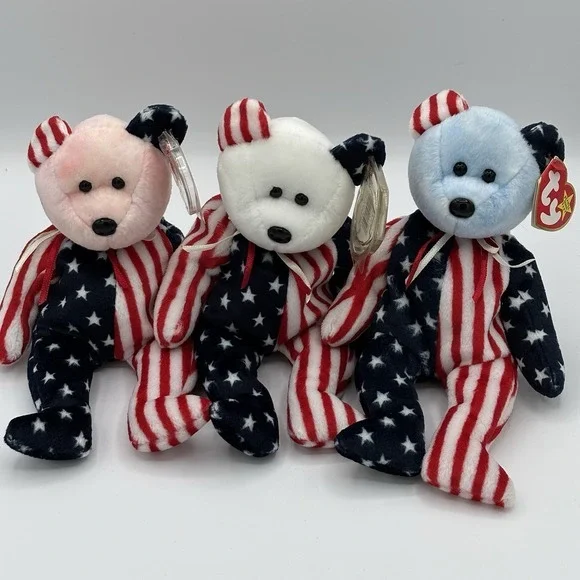 Mint Ty Beanie Baby Spangle the Bear Pink, White,‎ Blue Face 1999