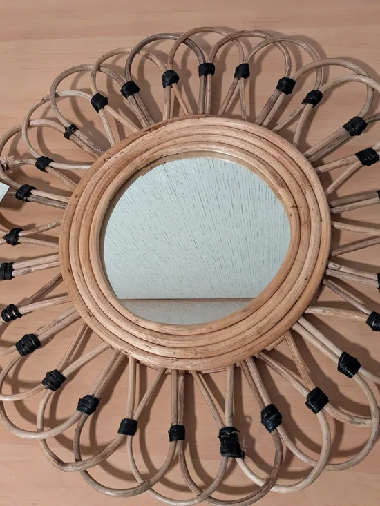 Natural Rattan Sunburst Wall Mirror - Beige