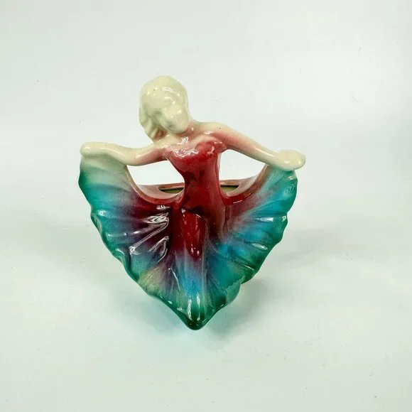 Shawnee Dancing Girl Planter Figurine Teal Blue Maroon Red Gradient Ceramic