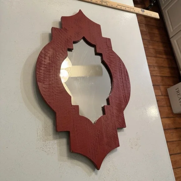Wall Mirror Quatrefoil Moroccan‎ Style Red Wooden 23