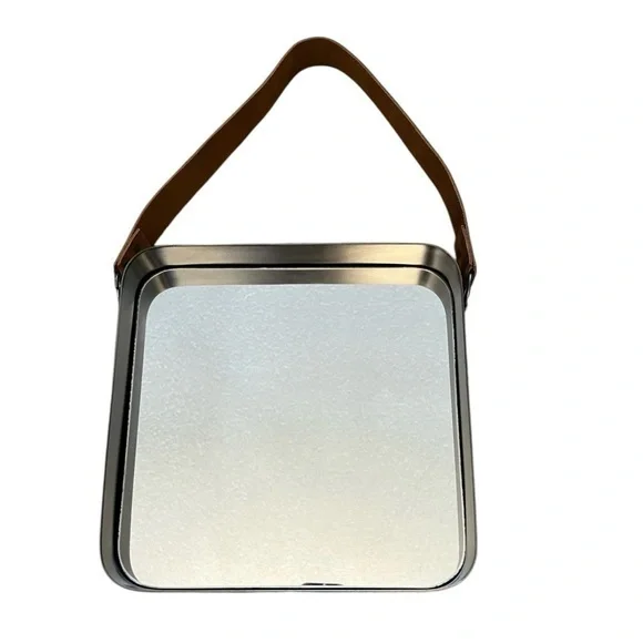 WORLD MARKET metal framed square mirror with leather strap
