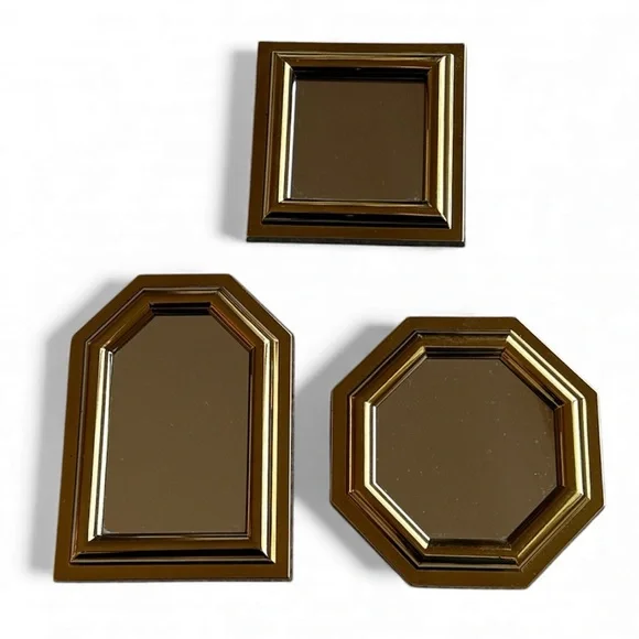 Vintage Burwood SHINY Gold Mirror Trio, 1987 Resin Set, #2808 Hollywood Regency