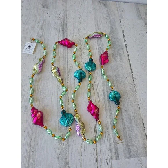 Vintage radko seafoam seahorse Garland shell green glitter Xmas‎ tree