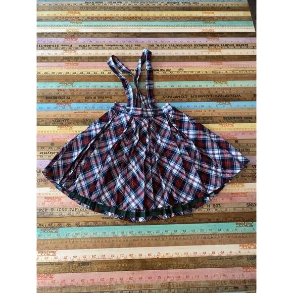 Vintage Sears Roebuck Girls 5 Jumper Skirt Bib Overall Wool Blend Plaid S MCM