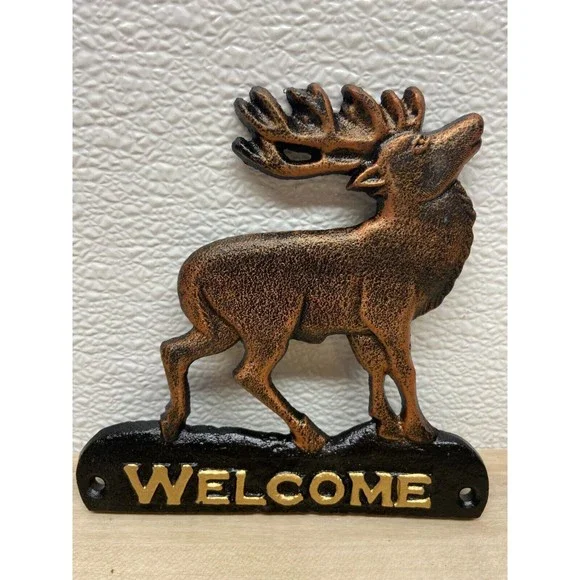 Vtg Cast Iron J.Dunbar Collection Western Wildlife Design Elk Welcome Sign
