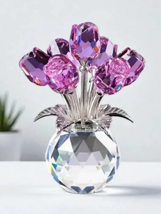Crystal Purple Rose Bouquet Figurine